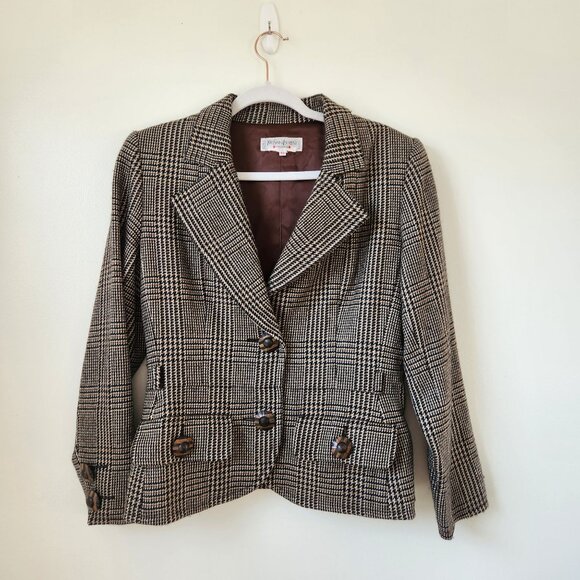 Yves Saint Laurent Vintage Houndstooth Blazer Skirt Set Size 42 - Picture 2 of 11